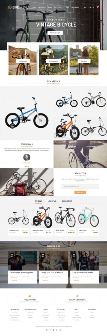 "Велосипеды, одежда и обувь для велопрогулок" шаблон сайта